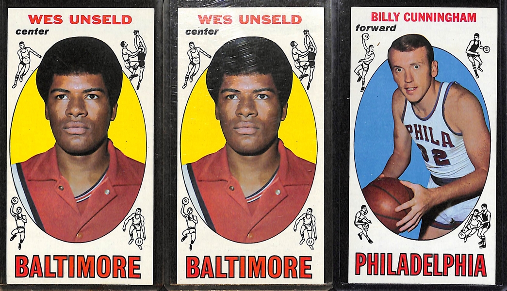 Lot of (9) 1969-70 Topps Basketball Cards w. O. Robertson, Havlicek, 3 Hayes, Baylor, 2 Unseld, Cunningham