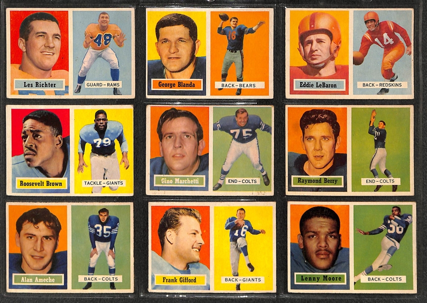 1957 Topps Football Partial Set (123 of 154 Cards) w. Blanda, Berry, Moore, Gifford, Bednarik, +