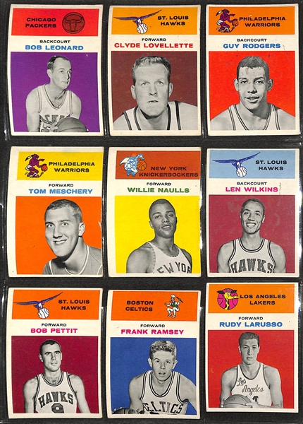 1961 Fleer Basketball Partial Set (44 of 66 Cards) w. Russell, Russell IA, Chamberlain IA, West, West IA, Baylor, Cousy, KC Jones, Greer, Heinsohn, Robertson IA, Baylor IA, Cousy IA, +