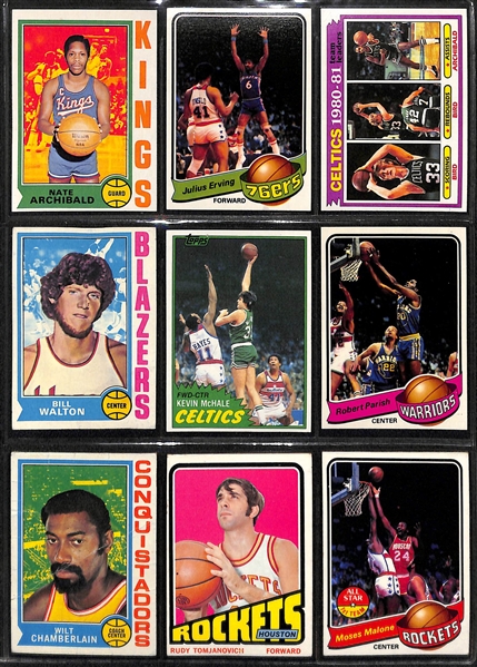 Over 240 Basketball Cards 1969-1980s w. Riley RC, Parish RC, 1976 Dr. J, 1976 Abdul-Jabbar, 1979 Dr. J, McHale RC, +