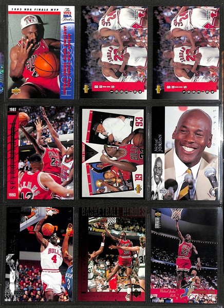 Over 255 Michael Jordan Cards w. Inserts and Non-Licensed Cards, Inc. 1988 Fleer Sticker, Total D Insert, +