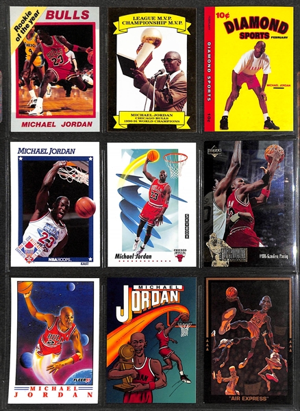 Over 255 Michael Jordan Cards w. Inserts and Non-Licensed Cards, Inc. 1988 Fleer Sticker, Total D Insert, +