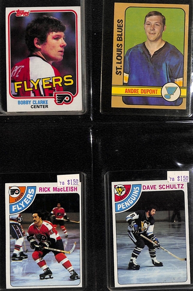 2 Hockey Binders - (1) w. Mostly 1970s Cards (1976 Partial Set w. Trottier RC) and (1) Philadelphia Flyers Collection (70+ Cards, 10 Autographs, +)