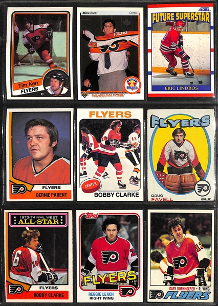 2 Hockey Binders - (1) w. Mostly 1970s Cards (1976 Partial Set w. Trottier RC) and (1) Philadelphia Flyers Collection (70+ Cards, 10 Autographs, +)