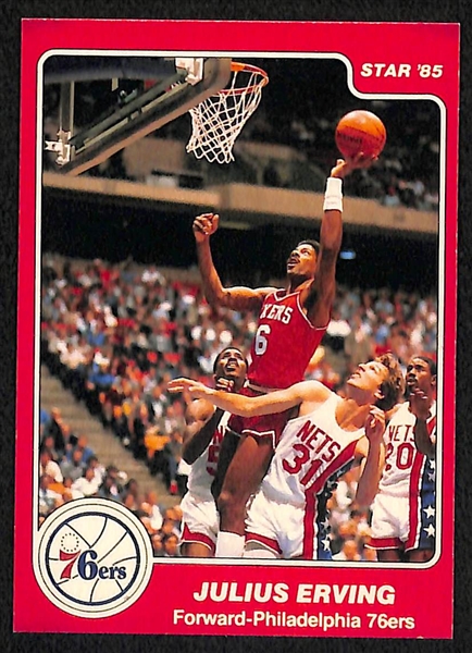 1981 Topps Larry Bird (#4) and 1985 Star Julius Erving (#204)