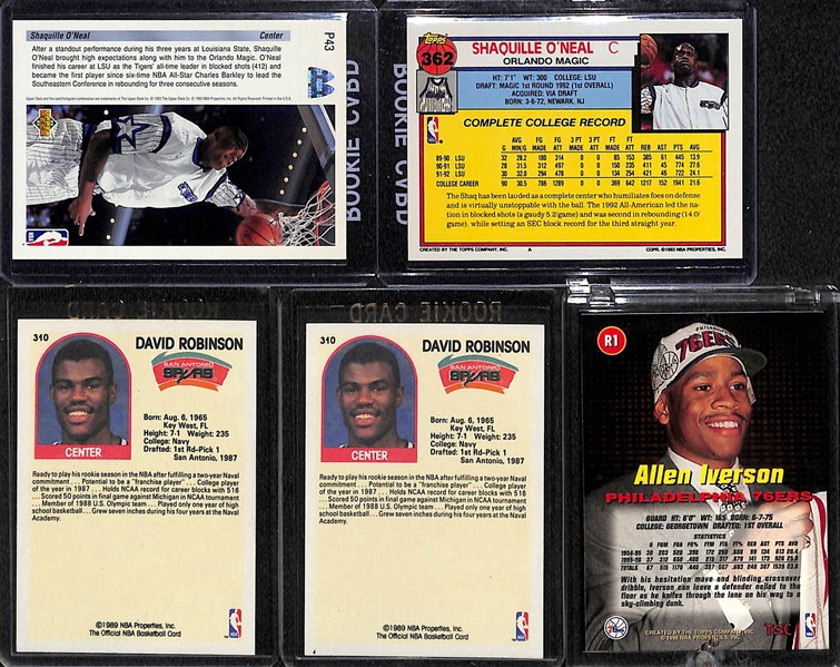 Lot of (5) Basketball Rookies - 2 Shaquille O'NeaL, 2 David Robinson, Allen Iverson 