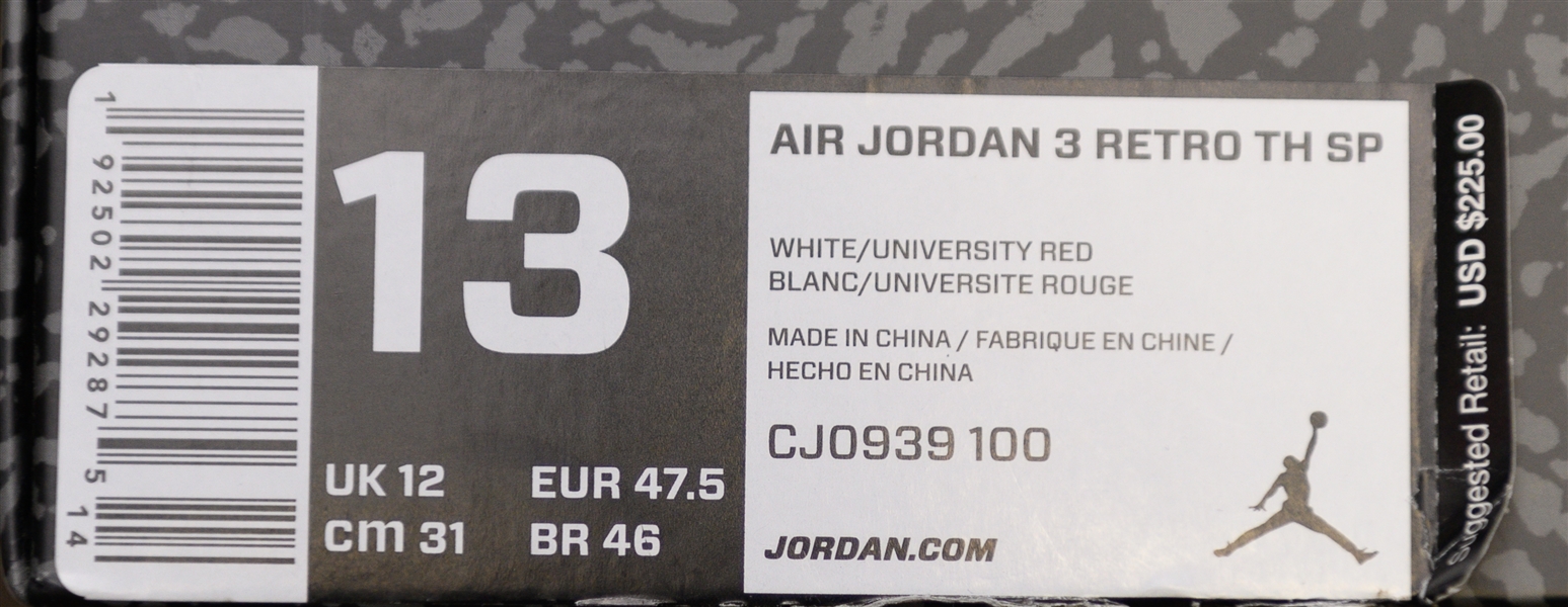 2019 Nike Air Jordan 3 Retro Tinker Hatfield Air Max 1 - White/University Red - Size 13 (Jordan's Actual Size)