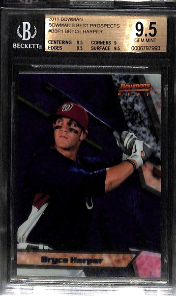 Rookie Lot - 1992 Bowman Mariano Rivera SGC 9, 1983 Fleer Tony Gwynn PSA 8, 2011 Bowman's Best Prospects Bryce Harper BGS 9.5