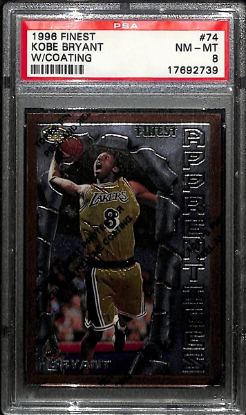 1996-97 Topps Finest Kobe Bryant Rookie Card (w. Coating) #74 Graded PSA 8 NM-MT