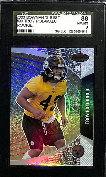 2003 Troy Polamalu Rookie Lot - Bowman's Best SGC 8 & Playoff Hogg Heaven #ed/1000 SGC 8.5