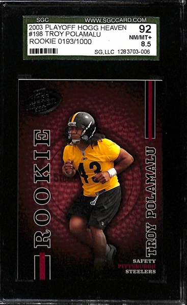 2003 Troy Polamalu Rookie Lot - Bowman's Best SGC 8 & Playoff Hogg Heaven #ed/1000 SGC 8.5
