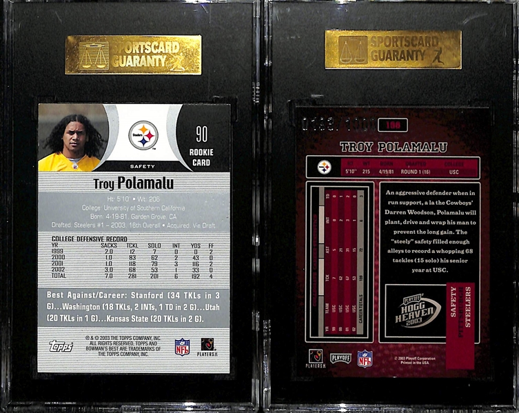 2003 Troy Polamalu Rookie Lot - Bowman's Best SGC 8 & Playoff Hogg Heaven #ed/1000 SGC 8.5