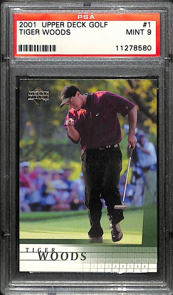 2001 Upper Deck Golf Tiger Woods #1 Rookie Card Graded PSA 9 Mint