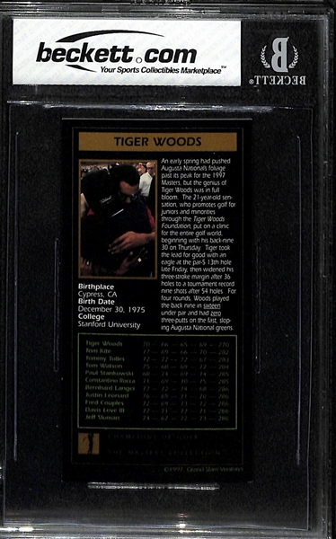 1997 Grad Slam Ventures Tiger Woods Rookie - Champions of Golf Masters Collection BVG 8 NM-MT