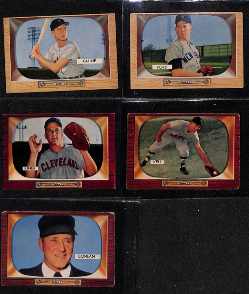 Lot of (130) Different 1955 Bowman Baseball Cards w. Al Kaline (2nd year)