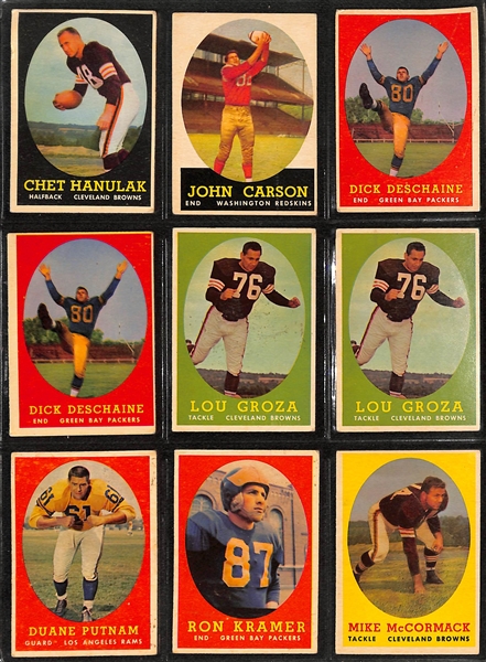 Lot of (200+) Assorted 1957-1960 Topps Football Cards w. (3) 1959 Jim Brown 2nd Year Cards