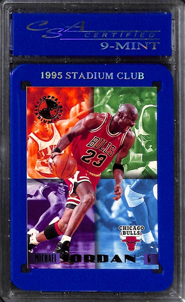 (5) Graded Michael Jordan Cards w. 1988 Fournier PSA 9, 1991 Skybox USA BGS 9, 1995 Stadium Club CSA 9, 1995 Ultra Scoring Kings Hot Packs PSA 8, 1998 Ultra Board Game PSA 8