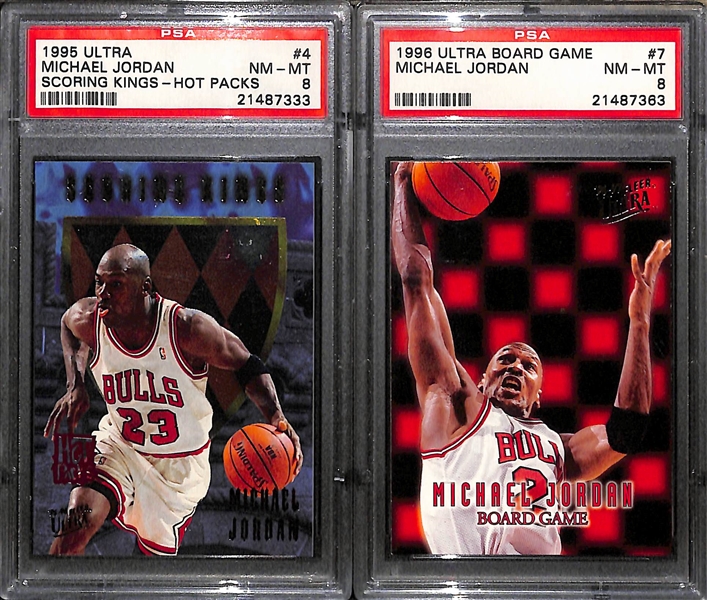 (5) Graded Michael Jordan Cards w. 1988 Fournier PSA 9, 1991 Skybox USA BGS 9, 1995 Stadium Club CSA 9, 1995 Ultra Scoring Kings Hot Packs PSA 8, 1998 Ultra Board Game PSA 8