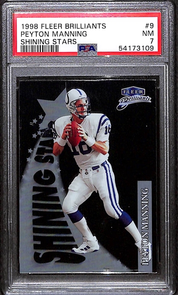 1998 Peyton Manning Rookie Lot - Brilliants #120 PSA 9, Brilliants Shining Stars PSA 7, Gold Label Class 2 PSA 8