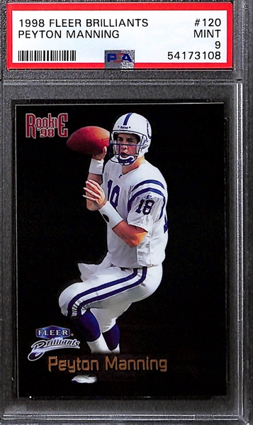 1998 Peyton Manning Rookie Lot - Brilliants #120 PSA 9, Brilliants Shining Stars PSA 7, Gold Label Class 2 PSA 8
