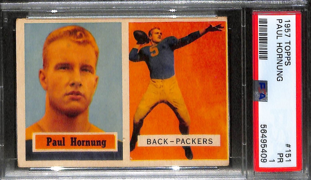 1957 Topps Johnny Unitas Rookie #138 (PSA 2) and Paul Hornung Rookie #151 (PSA 1) - Two Football HOF Rookie Cards!