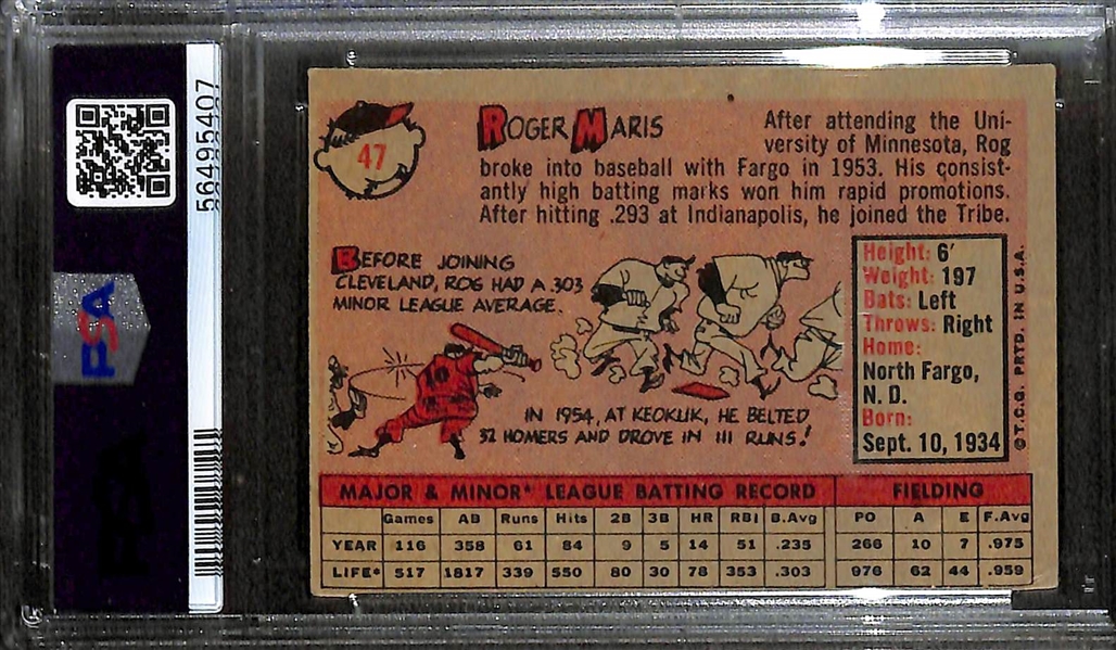 1958 Topps Roger Maris #47 Rookie Card Graded PSA 4MK