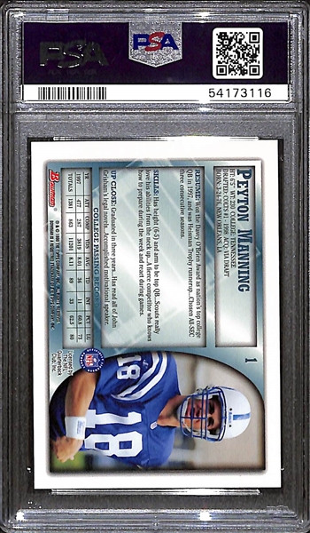 1998 Bowman Peyton Manning Rookie Card #1 Graded PSA 9 Mint