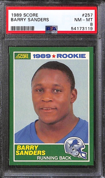 Lot of (3) Football Graded Cards - 1989 Score Barry Sanders, 1998 Flair Peyton Manning Rookie 1996 Atomic Refractor w. Dan Marino & Steve Young