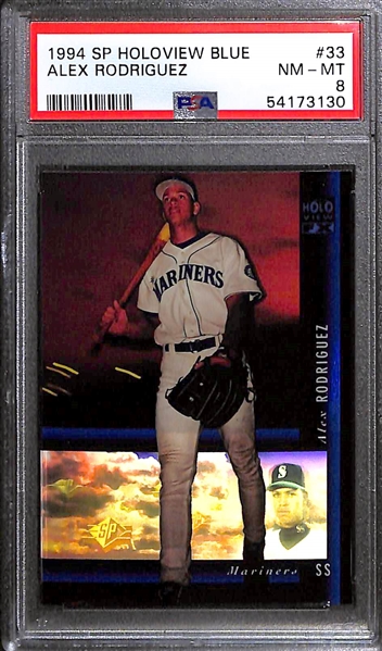 Lot of (2) 1994 Alex Rodriguez Rookie Cards - Flair Wave of the Future PSA 10 & SP Holoview Blue PSA 8