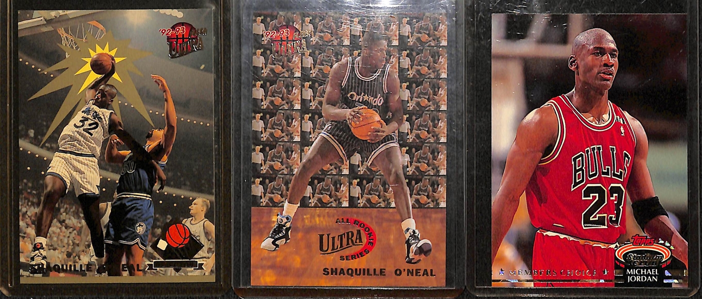 (27) Basketball Cards w. (3) 1986 Fleer (Dominique Wilkens, Clyde Drexler, Isaiah Thomas), Shaquille O'Neal Rookie Inserts, & Stars/Inserts/Rookies (inc. M. Jordan and Kobe Bryant)