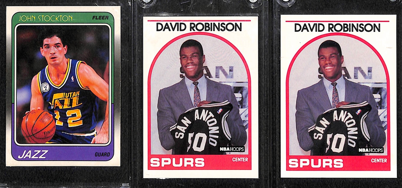 Lot of (16) Basketball Rookie Cards w. (5) UD Trade Shaquille O'Neal, 1988 Fleer John Stockton, (2) NBAHoops David Robinson Rookies, +