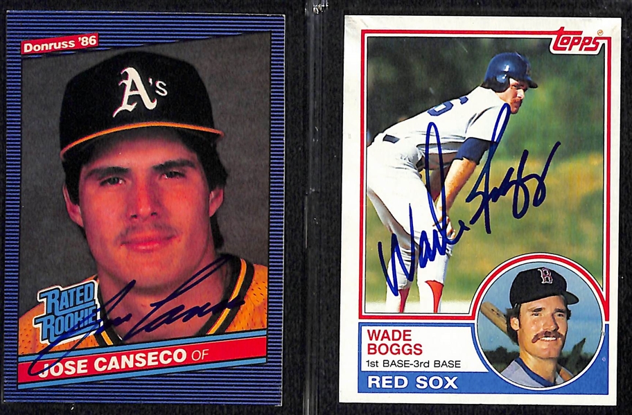 (7) Baseball Cards w. (5) Signed Rookies (inc. 1986 Donruss Canseco & 1983 Topps Boggs) and (2) Relics (Inc. Upper Deck McGwire/Sosa Dual Patch, Schilling/Johnson Quad Jersey Patch) 