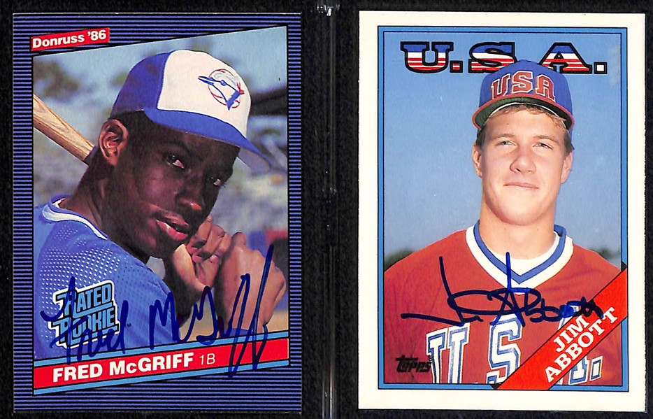 (7) Baseball Cards w. (5) Signed Rookies (inc. 1986 Donruss Canseco & 1983 Topps Boggs) and (2) Relics (Inc. Upper Deck McGwire/Sosa Dual Patch, Schilling/Johnson Quad Jersey Patch) 