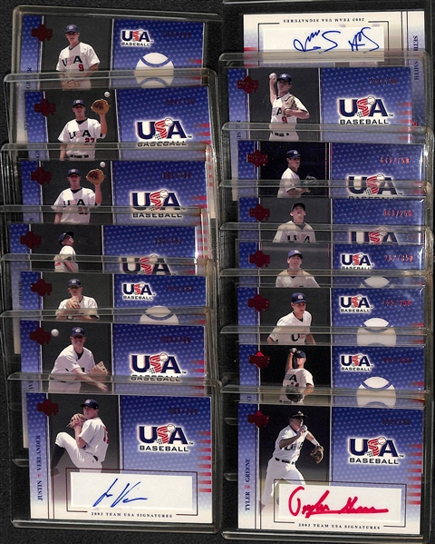 Lot of (15) Upper Deck USA Baseball Autographed Rookie Cards w. Justin Verlander and (2) Jered Weaver