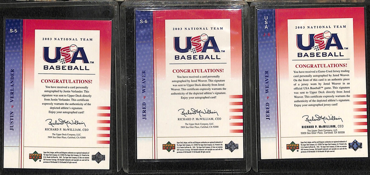 Lot of (15) Upper Deck USA Baseball Autographed Rookie Cards w. Justin Verlander and (2) Jered Weaver
