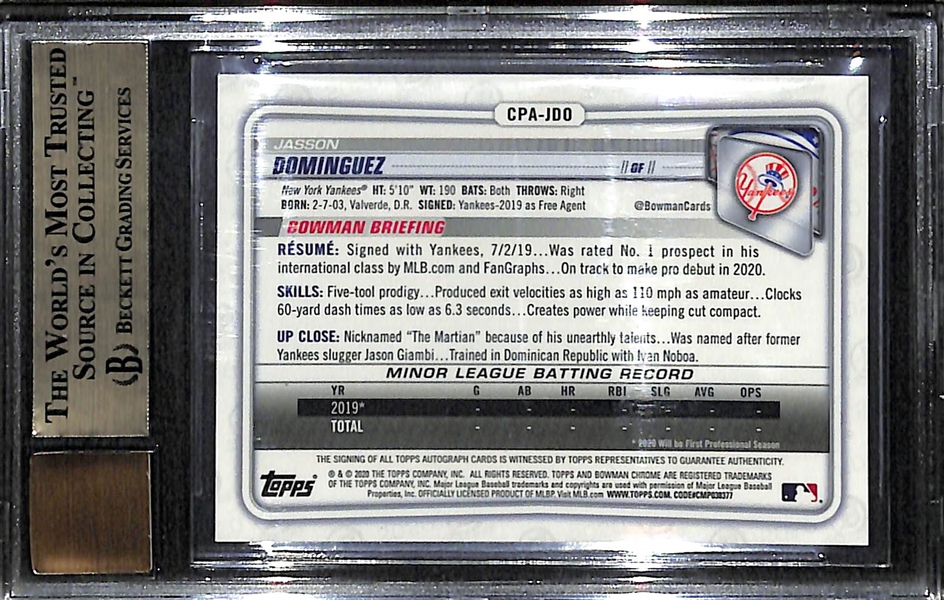 2020 Bowman Chrome Prospect Auto Jasson Dominguez BGS 9.5, Autograph Grade 10