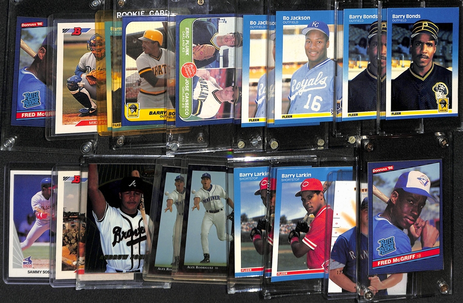Lot of (18) Baseball Rookie Cards w. AROD, Bonds, C. Jones, Sosa, Piazza, Canseco, Bo Jackson, Larkin, +