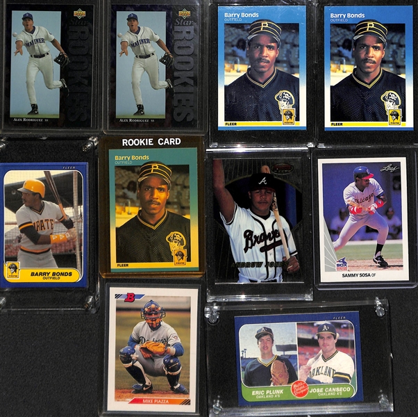Lot of (18) Baseball Rookie Cards w. AROD, Bonds, C. Jones, Sosa, Piazza, Canseco, Bo Jackson, Larkin, +