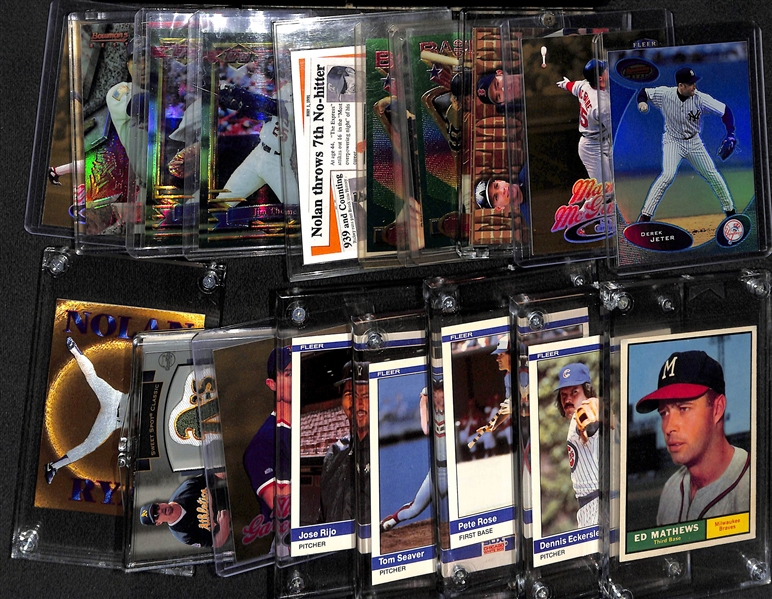 Lot of (19) Baseball Cards w. 2003 Jeter Blue Refractor #ed/100, 1961 Topps E. Mathews, Mark McGwire, Nolan Ryan, Refractor (Include Thome and Belle), +
