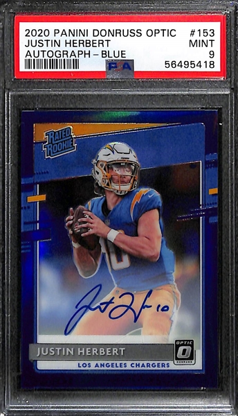 2020 Panini Optic Blue Holo Justin Herbert Autographed Rookie #60/75 Graded PSA 9 Mint