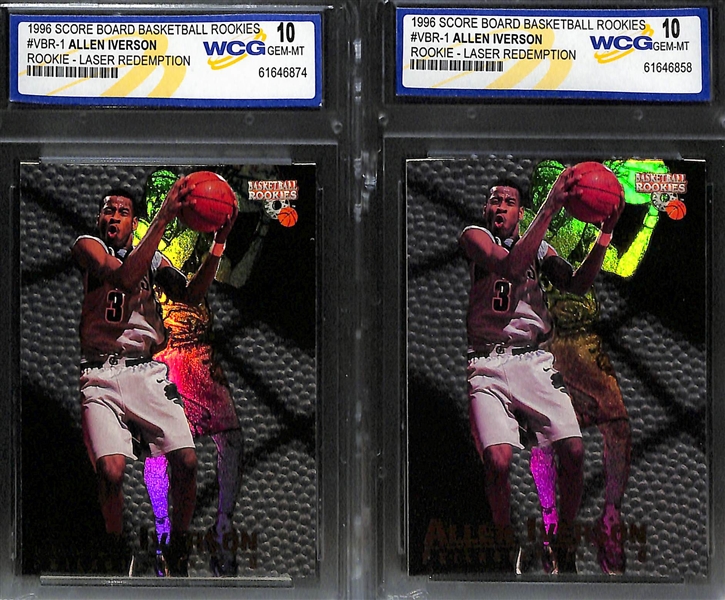 Lot of (3) Basketball Rookie Cards w. 1998 Topps Chrome Paul Pierce PSA 9 and (2) 1996 Score Board Allen Iverson Rookies