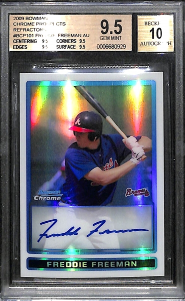 2009 Bowman Chrome Prospects Refractors Freddie Freeman BGS 9.5, Autograph Grade 10