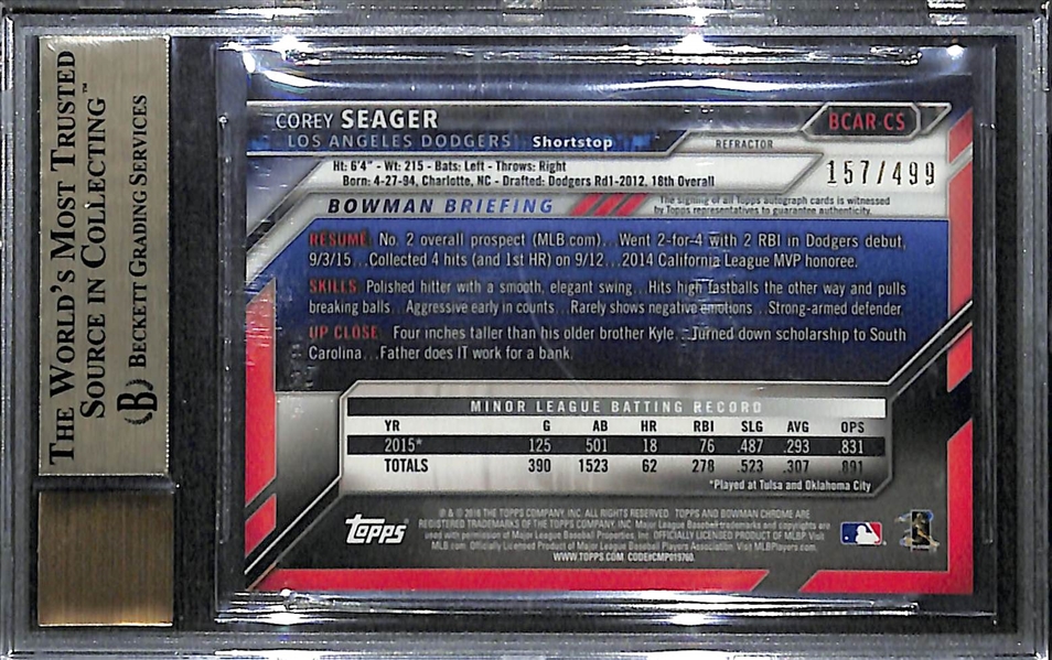 2016 Bowman Chrome Corey Seager Autographed Refractor Rookie Card (#ed/499) Graded BGS 9.5 Gem Mint!