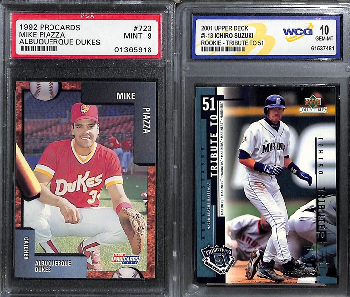 (11) Graded Baseball Rookies w. (2) Topps Traded Griffey Jr. PSA 9, 2 More Griffey Jr. (Donruss/Bowman), 2 Maddux, Piazza, 2 Ichiro, Randy Johnson, S. Sosa