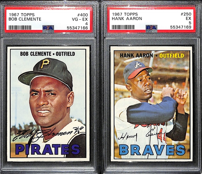 1967 Topps Roberto Bob Clemente #400 PSA 4 and Hank Aaron #250 PSA 5
