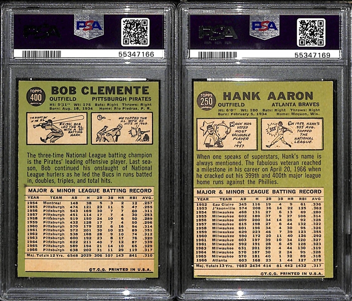 1967 Topps Roberto Bob Clemente #400 PSA 4 and Hank Aaron #250 PSA 5