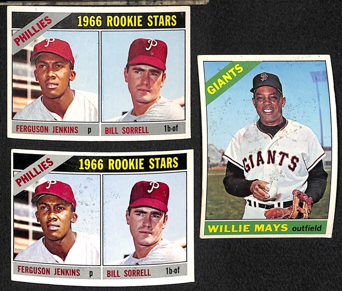 Lot of Approximately (400) Assorted 1966 Topps Baseball Cards w. Hank Aaron & Ferguson Jenkins RC x2