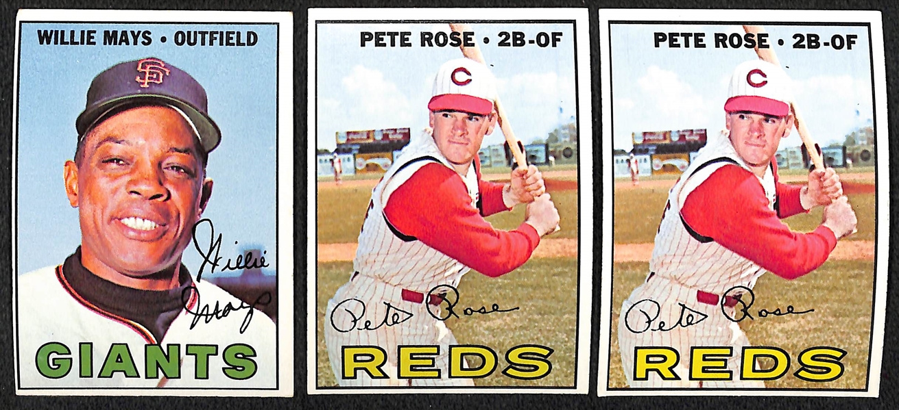 Lot of (250+) 1967-68 Topps Baseball Cards w. 1967 Willie Mays & 1967 Pete Rose x2