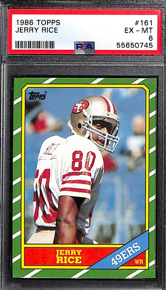 1986 Topps Jerry Rice Rookie #161 Graded PSA 6 EX-MT & (2) 1998 Vince Carter Rookie Cards (PSA 8 and PSA 9)