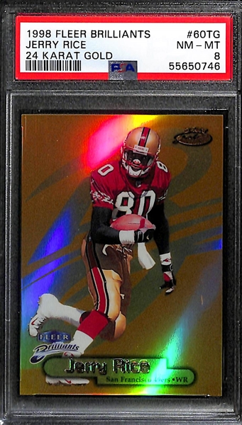 Very Rare 1998 Fleer Brilliants Jerry Rice 24 Karat Gold #ed 17/24 Graded PSA 8 NM-MT